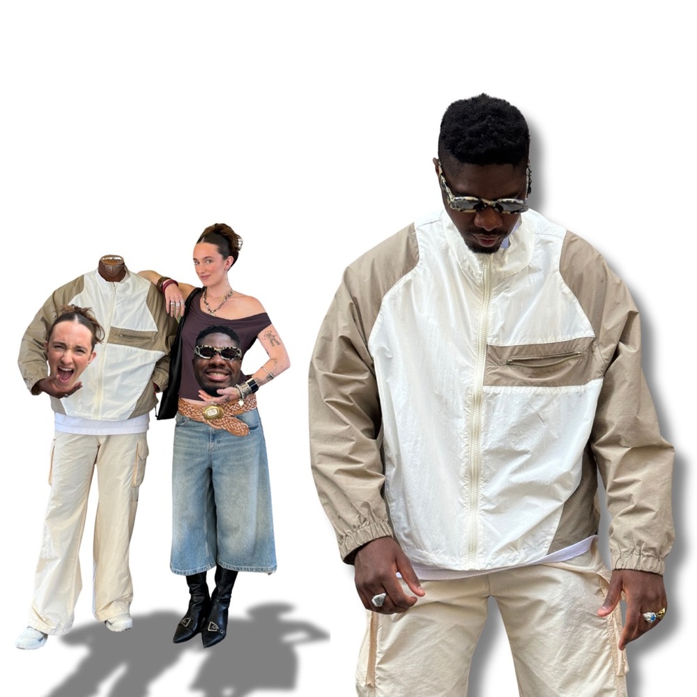 Men's White and Tan Windbreaker Jacket
